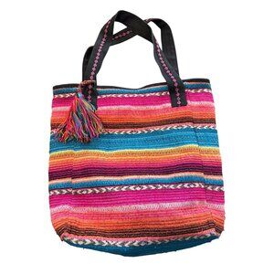 Fabric Rainbow Tapestry Tote Boho Jacquard With Tassel